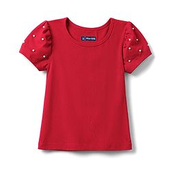 Pine Kids Cotton Knit Tops with Puffed Sleeves and Embellishments Red 4-5 Years