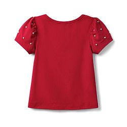 Pine Kids Cotton Knit Tops with Puffed Sleeves and Embellishments Red 4-5 Years