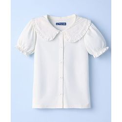 Pine Kids Cotton Knit Top with Peter Pan Collar and Puff Sleeves White 4-5 Years