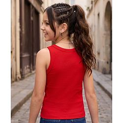 Pine Kids Cotton Knit Top Sleeveless Round Neck Red 5-6 Years