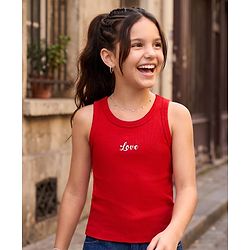 Pine Kids Cotton Knit Top Sleeveless Round Neck Red 5-6 Years