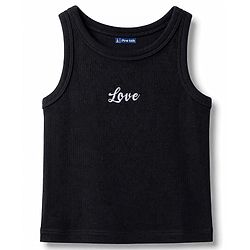 Pine Kids Cotton Lycra Knit Tank Top with 'Love' Embroidery Black 4-5 Years