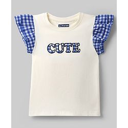 Pine Kids Cotton Knit Top with Ruffled Sleeves and "CUTE" Applique Offwhite 4-5 Years