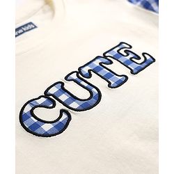 Pine Kids Cotton Knit Top with Ruffled Sleeves and "CUTE" Applique Offwhite 4-5 Years