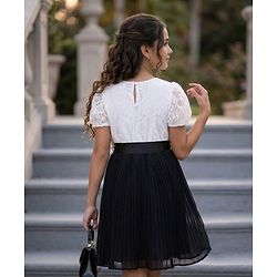 Pine Kids Woven Half Puffed Sleeves Frock with Embroidery & Bow Applique - Black