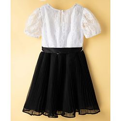 Pine Kids Woven Half Puffed Sleeves Frock with Embroidery & Bow Applique - Black