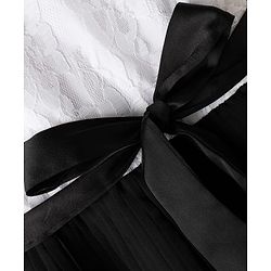 Pine Kids Woven Half Puffed Sleeves Frock with Embroidery & Bow Applique - Black