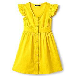 Pine Kids Cotton Woven One Piece Dresses/Frocks with Ruffle Sleeves Yellow 4-5 Years