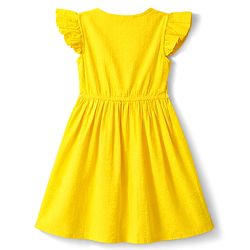 Pine Kids Cotton Woven One Piece Dresses/Frocks with Ruffle Sleeves Yellow 4-5 Years
