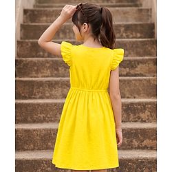 Pine Kids Cotton Woven One Piece Dresses/Frocks with Ruffle Sleeves Yellow 4-5 Years