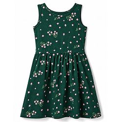 Pine Kids 100% Cotton Knit Sleeveless Floral Printed Frock - Multicolor