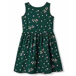 Pine Kids 100% Cotton Knit Sleeveless Floral Printed Frock - Multicolor