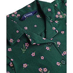 Pine Kids Cotton Knit Half Sleeves Top With Floral Print - Green