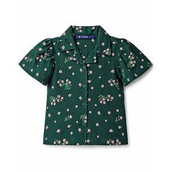 Pine Kids Cotton Knit Half Sleeves Top With Floral Print - Green