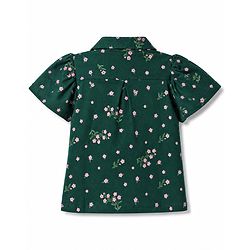 Pine Kids Cotton Knit Half Sleeves Top With Floral Print - Green