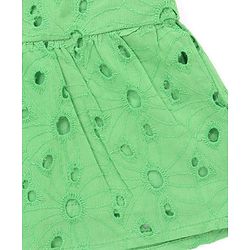Pine Kids Cotton Woven One Piece Dress with Puffed Sleeves and Collar Neck Green 4-5 Years