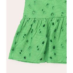 Pine Kids Cotton Woven One Piece Dress with Puffed Sleeves and Collar Neck Green 4-5 Years