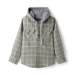 Pine Kids Cotton Woven Full Sleeves Hooded Checks Shirt - Black