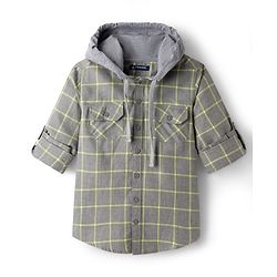 Pine Kids Cotton Woven Full Sleeves Hooded Checks Shirt - Black