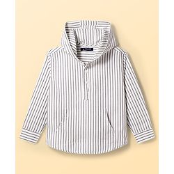 Pine Kids Cotton Woven Full Sleeves Striped Hooded Shirt - White