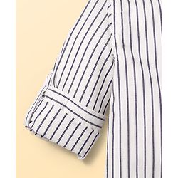 Pine Kids Cotton Woven Full Sleeves Striped Hooded Shirt - White