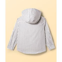 Pine Kids Cotton Woven Full Sleeves Striped Hooded Shirt - White