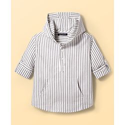 Pine Kids Cotton Woven Full Sleeves Striped Hooded Shirt - White