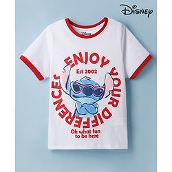 Pine Kids Disney Single Jersey Knit Half Sleeves T-Shirt with Stitch Graphic - White