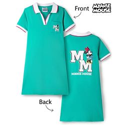Pine Kids Disney Terry Knit Half Sleeves Dress With Front & Back Minnie Mouse Graphics - Green