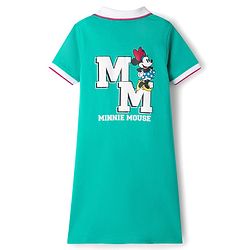 Pine Kids Disney Terry Knit Half Sleeves Dress With Front & Back Minnie Mouse Graphics - Green