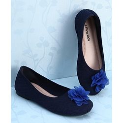 Pine Kids Slip On Ballerina With Floral Applique - Navy Blue