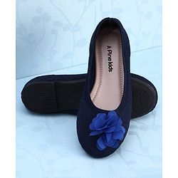 Pine Kids Slip On Ballerina With Floral Applique - Navy Blue