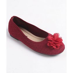 Pine Kids Slip On Ballerina With Floral Applique - Maroon