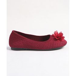 Pine Kids Slip On Ballerina With Floral Applique - Maroon