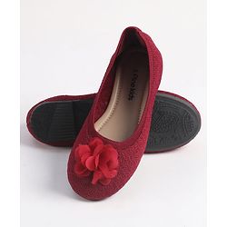 Pine Kids Slip On Ballerina With Floral Applique - Maroon