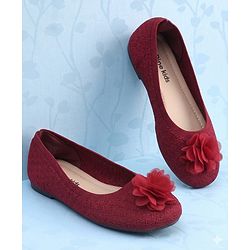 Pine Kids Slip On Ballerina With Floral Applique - Maroon