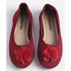 Pine Kids Slip On Ballerina With Floral Applique - Maroon