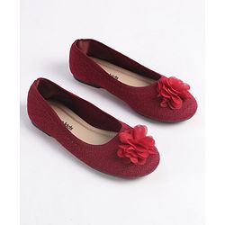 Pine Kids Slip On Ballerina With Floral Applique - Maroon