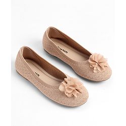 Pine Kids Slip On Ballerina with Floral Applique - Brown
