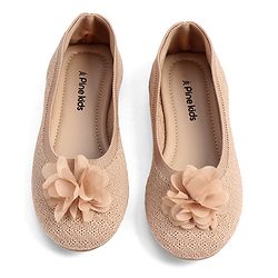 Pine Kids Slip On Ballerina with Floral Applique - Brown