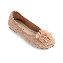 Pine Kids Slip On Ballerina with Floral Applique - Brown