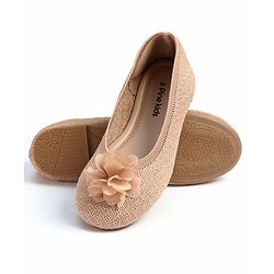 Pine Kids Slip On Ballerina with Floral Applique - Brown