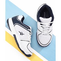 Pine Active Lace Up Solid Badminton Sports Shoes - White & Blue