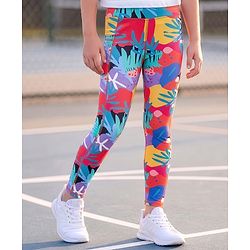 Pine Active Knit Full Length Leggings with Leaf Print - Multicolor