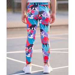 Pine Active Knit Full Length Leggings with Leaf Print - Multicolor