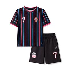 Pine Active Knit Half Sleeves Striped T-Shirt & Shorts Set - Black