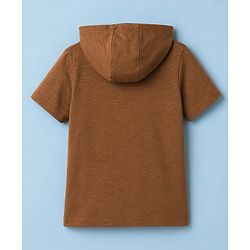 Pine Kids Cotton Knit Hooded T-Shirt with Henley Neck Brown 5-6 Years