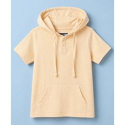 Pine Kids Cotton Knit Hooded T-Shirt with Henley Neck Offwhite 4-5 Years