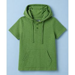 Pine Kids Cotton Knit T-Shirt Hooded Half Sleeves Olive Green 4-5 Years