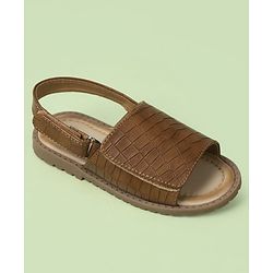 Pine Kids Velcro Closure Textured Mojaris - Brown